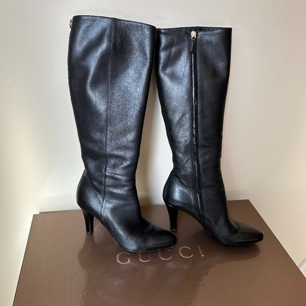 Gucci Knee High Tall Black Leather Boots